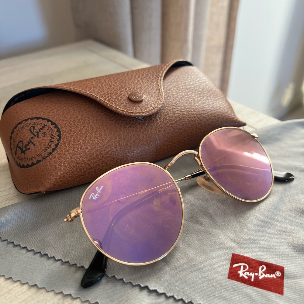 Ray Ban Round Metal With Pink Flash Lenses